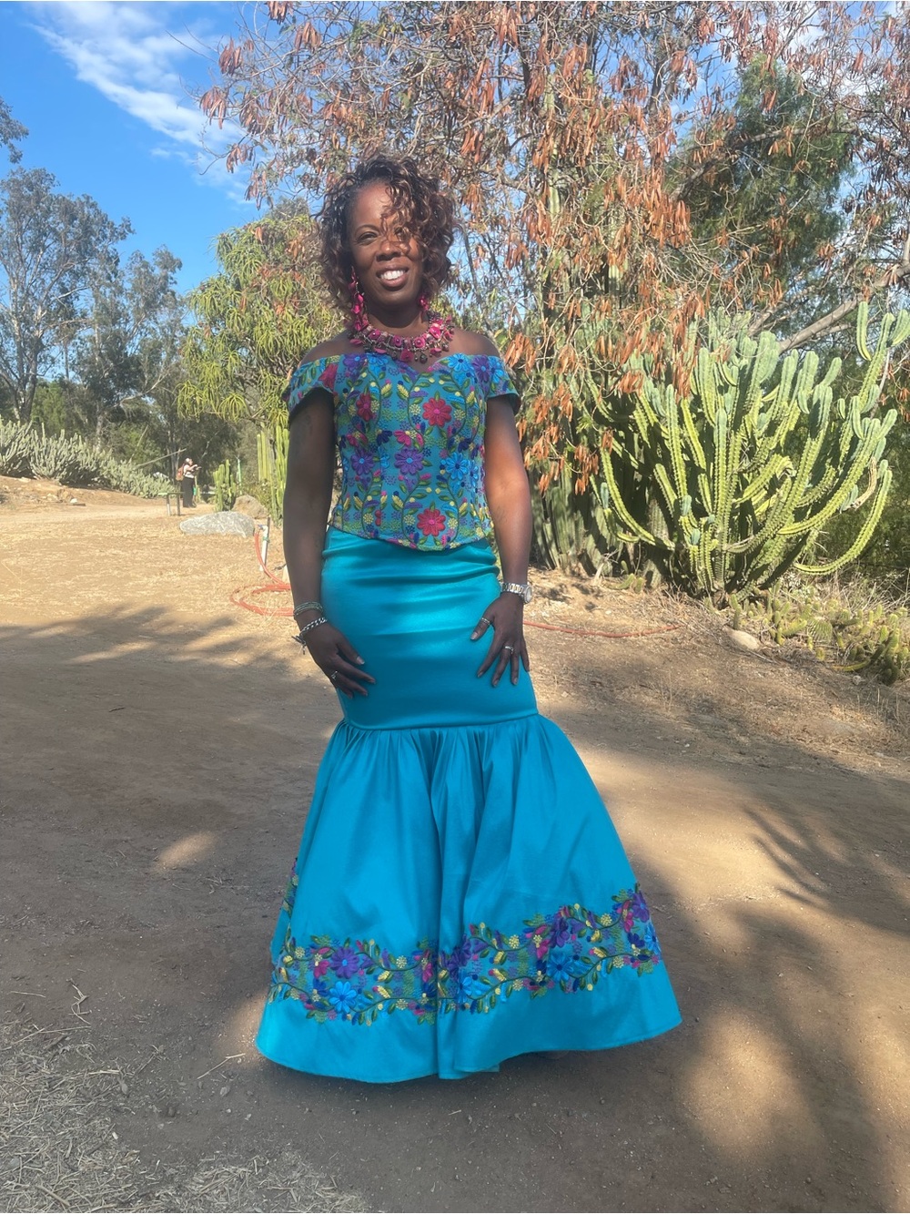 Turquoise Floral Embroidered Mermaid Skirt